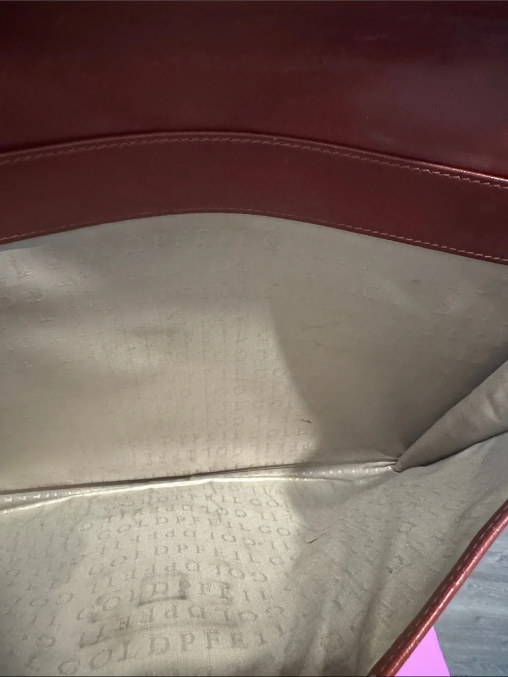 Men's Leather Envelope Briefcase in Deep Red/brown with Gold Hardware